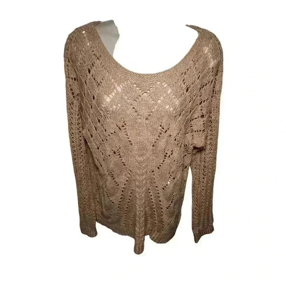 Charlotte Russe Sweater Womens XL Long Sleeve Open Knit Pullover Tan - Picture 2 of 9